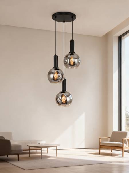 Hanglamp Ardeno rond gietijzer/rookglas - zwart - 3-lichts