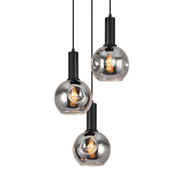 Hanglamp Ardeno rond gietijzer/rookglas - zwart - 3-lichts