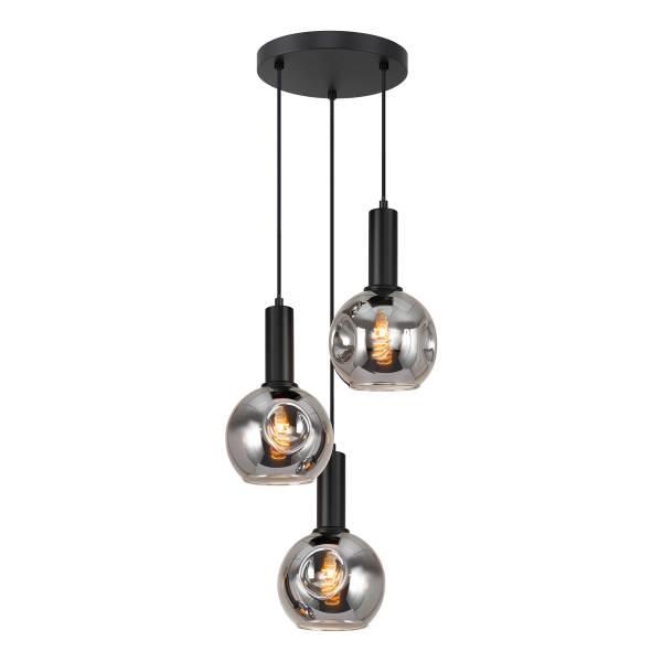 Hanglamp Ardeno rond gietijzer/rookglas - zwart - 3-lichts
