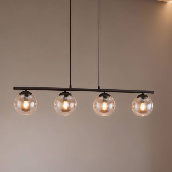 Lampada a sospensione Hasley Ferro pressofuso / Vetro fumé - Nero - 4 punti luce