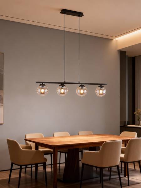 Lampada a sospensione Hasley Ferro pressofuso / Vetro fumé - Nero - 4 punti luce