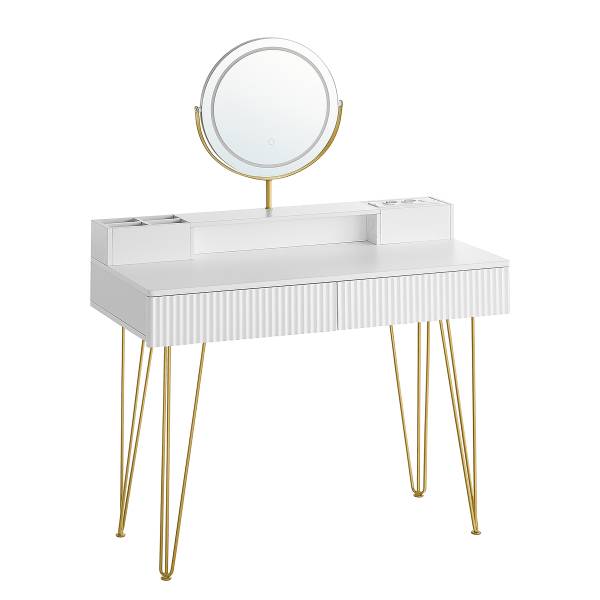 Kaptafel met verlichting Millak fluweel - wit/goudkleurig - Breedte: 100 cm