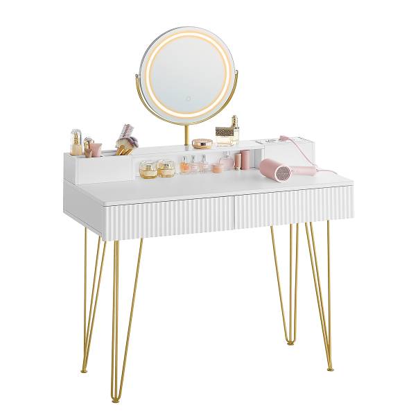 Kaptafel met verlichting Millak fluweel - wit/goudkleurig - Breedte: 100 cm