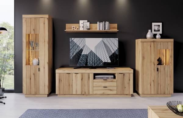 Beleuchtete Standvitrine Wedero Eiche Evoke Dekor