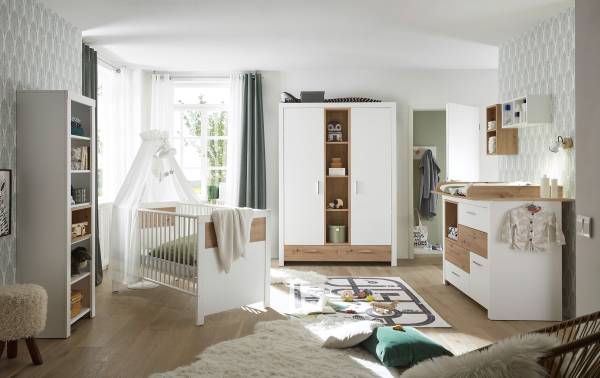 Babybett Ivia Weiß / Eiche Artisan Dekor