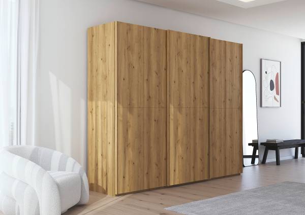 Schwebetürenschrank Scale Asteiche teilmassiv - Breite: 271 cm - Braun - Ohne Spiegeltür/-en