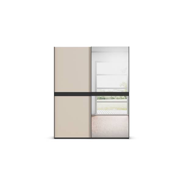 Armoire verre mat Scale Noir / Cachemire - Largeur : 181 cm - Avec portes miroir