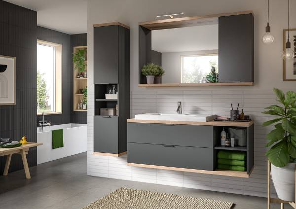 Armoire de toilette Nuaro Sans éclairage  - Anthracite / Imitation chêne Nox