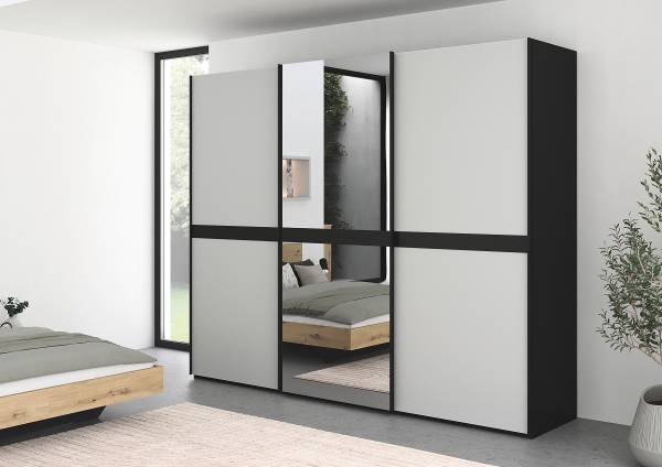 Schwebetürenschrank Scale Glas Matt Seidengrau / Schwarz - Breite: 271 cm - Mit Spiegeltür/-en