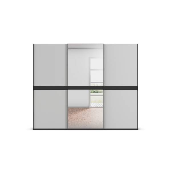 Schwebetürenschrank Scale Glas Matt Seidengrau / Schwarz - Breite: 271 cm - Mit Spiegeltür/-en