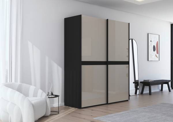 Schwebetürenschrank Scale Glas Schwarz / Kaschmir - Breite: 181 cm - Ohne Spiegeltür/-en