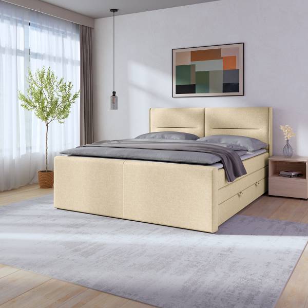 Boxspringbett Biadera mit Bettkasten Webstoff Pria: Creme - 180 x 200cm - H2