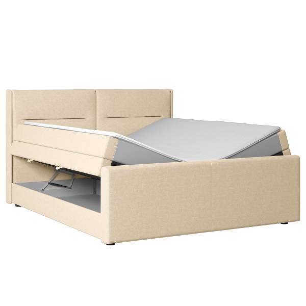 Boxspringbett Biadera mit Bettkasten Webstoff Pria: Creme - 180 x 200cm - H2