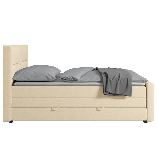 Boxspringbett Biadera mit Bettkasten Webstoff Pria: Creme - 180 x 200cm - H2
