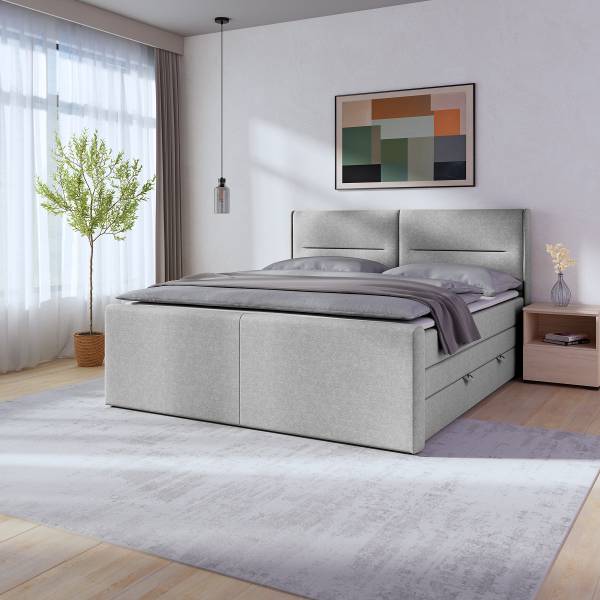Boxspringbett Biadera mit Bettkasten Webstoff Pria: Taubengrau - 180 x 200cm - H4