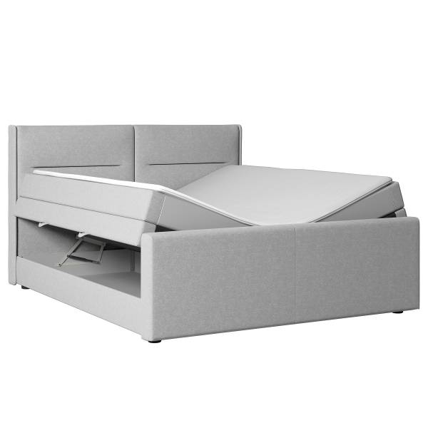 Boxspringbett Biadera mit Bettkasten Webstoff Pria: Taubengrau - 180 x 200cm - H4