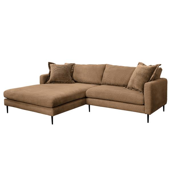 Ecksofa Mayfa mit Longchair Cordstoff Zuri: Toffee - Longchair davorstehend links