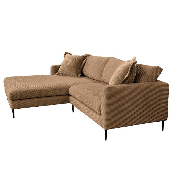 Ecksofa Mayfa mit Longchair Cordstoff Zuri: Toffee - Longchair davorstehend links