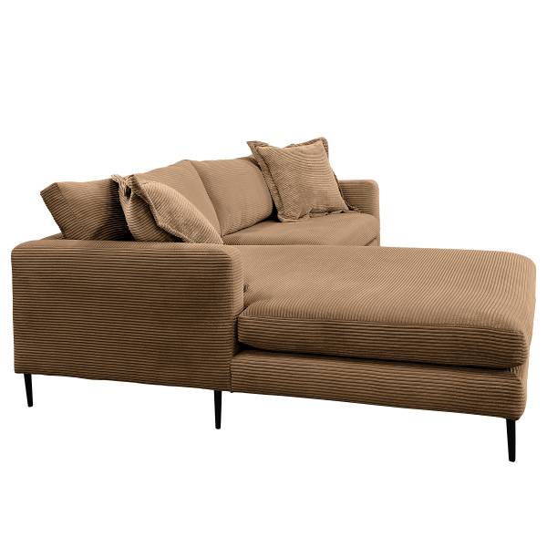 Ecksofa Mayfa mit Longchair Cordstoff Zuri: Toffee - Longchair davorstehend links