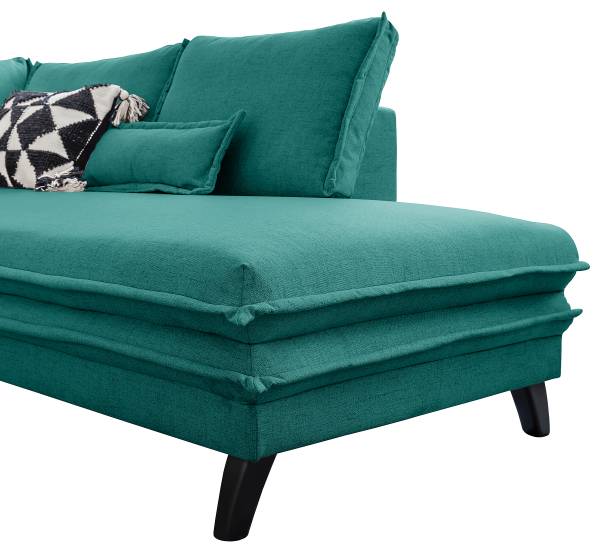 Canapé panoramique convertible Jujuk Microfibre Enzo: Turquoise - Méridienne courte à gauche / longue à droite (vue de face)