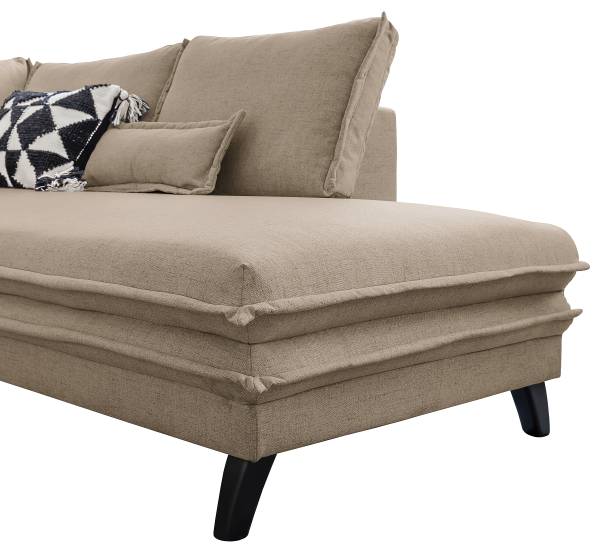 Wohnlandschaft Jujuk mit Schlaffunktion Microfaser Enzo: Helltaupe - Longchair davorstehend links / Ottomane rechts