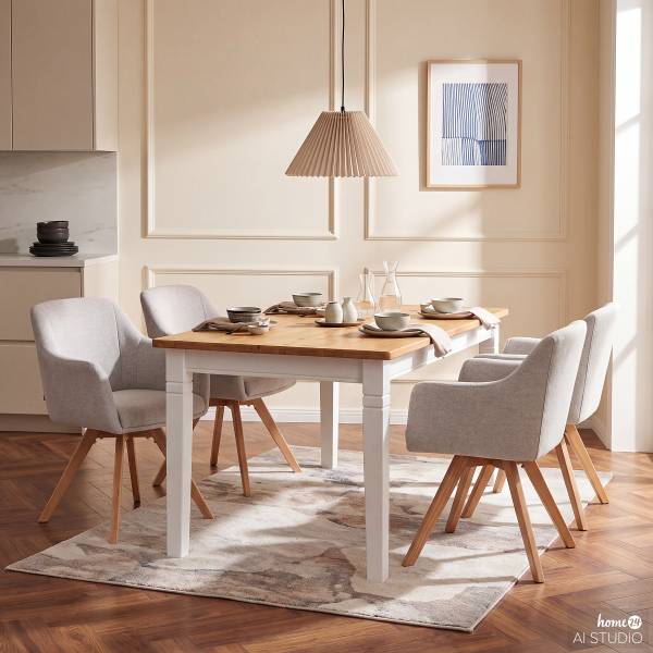 Drehbarer Armlehnenstuhl VESHI 2er-Set Beige
