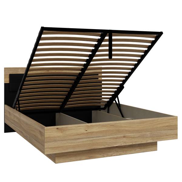 Bettgestell Mapaca Eiche Mauvella Dekor / Schwarz - 160 x 200cm