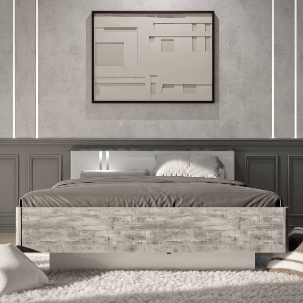 Tête de lit éclairée Licina Blanc brillant / Imitation béton