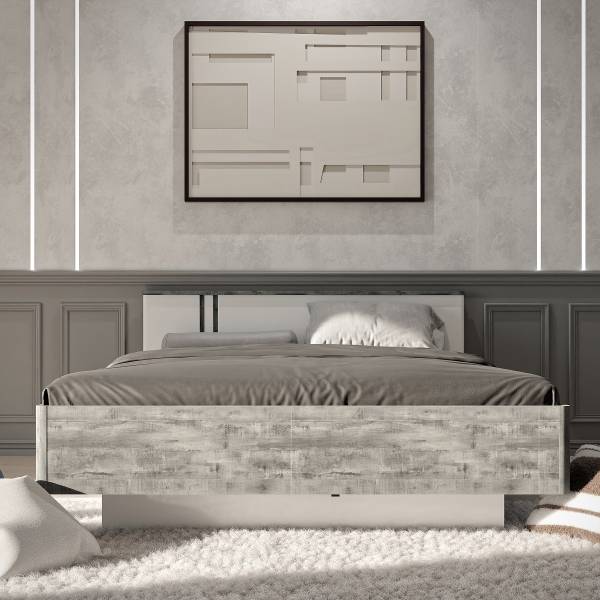 Tête de lit éclairée Licina Blanc brillant / Imitation béton