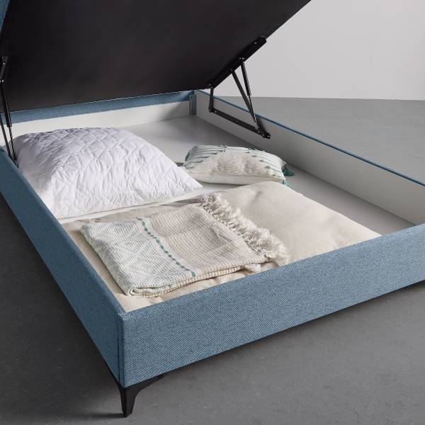 Boxspringbett Adinlow mit Bettkasten Flachgewebe Nea: Blau - 100 x 200cm