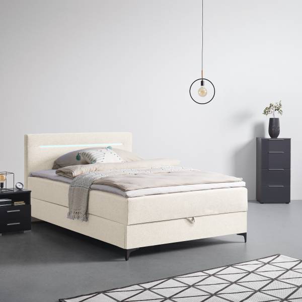 Boxspringbett Adinlow mit Bettkasten Flachgewebe Nea: Creme - 140 x 200cm