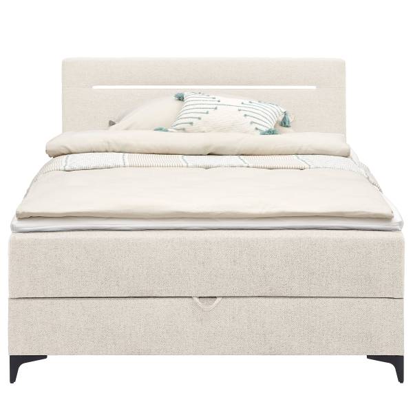 Boxspringbett Adinlow mit Bettkasten Flachgewebe Nea: Creme - 140 x 200cm
