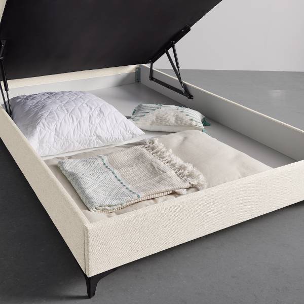 Boxspringbett Adinlow mit Bettkasten Flachgewebe Nea: Creme - 140 x 200cm