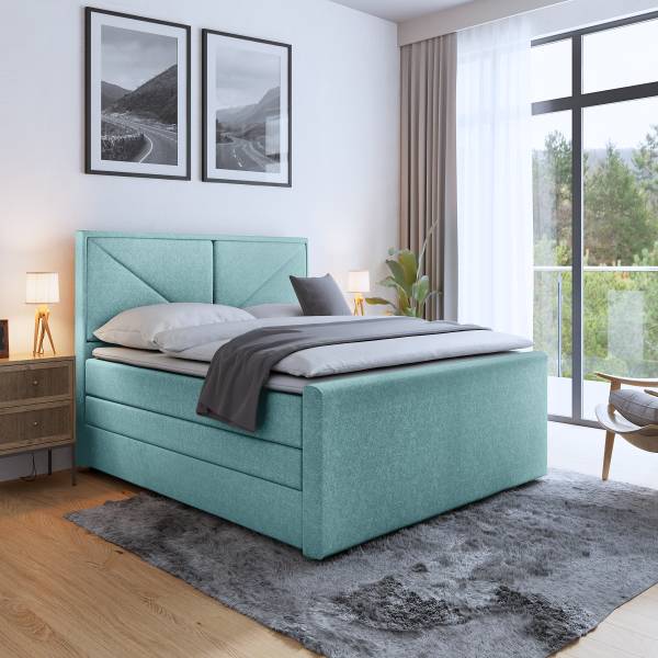 Boxspringbett Ledvina Webstoff Pria: Hellblau - 140 x 200cm - H2