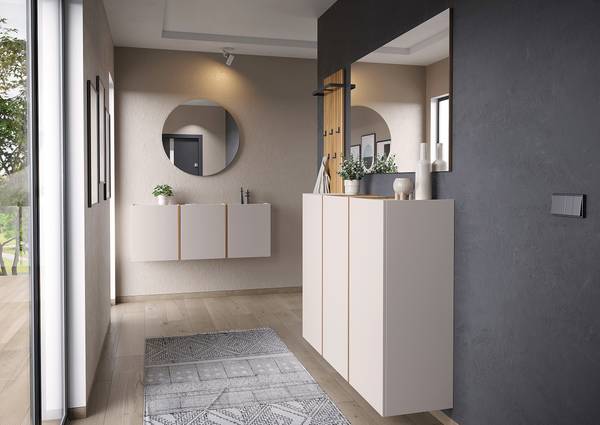 Commode Libbiano Plus Cachemire / Imitation chêne Navarra - Hauteur : 55 cm