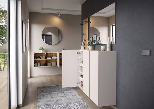 Commode Libbiano Plus Cachemire / Imitation chêne Navarra - Hauteur : 55 cm