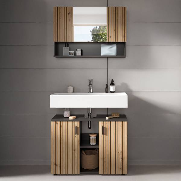 Set 2 mobili da bagno Mone A Effetto rovere Artisan / Grigio basalto