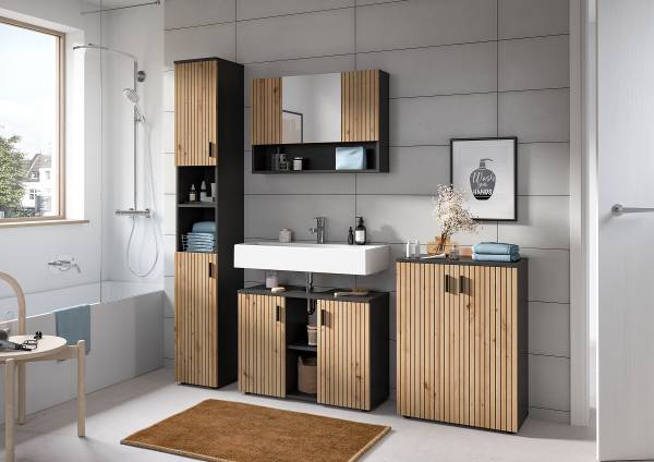 Set 2 mobili da bagno Mone A Effetto rovere Artisan / Grigio basalto