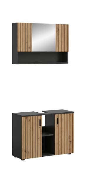 Set 2 mobili da bagno Mone A Effetto rovere Artisan / Grigio basalto