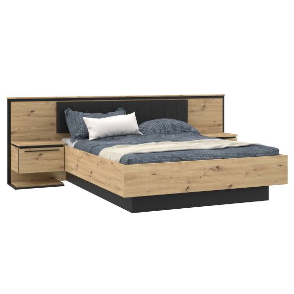 Struttura letto Wullum Effetto rovere Artisan / Nero