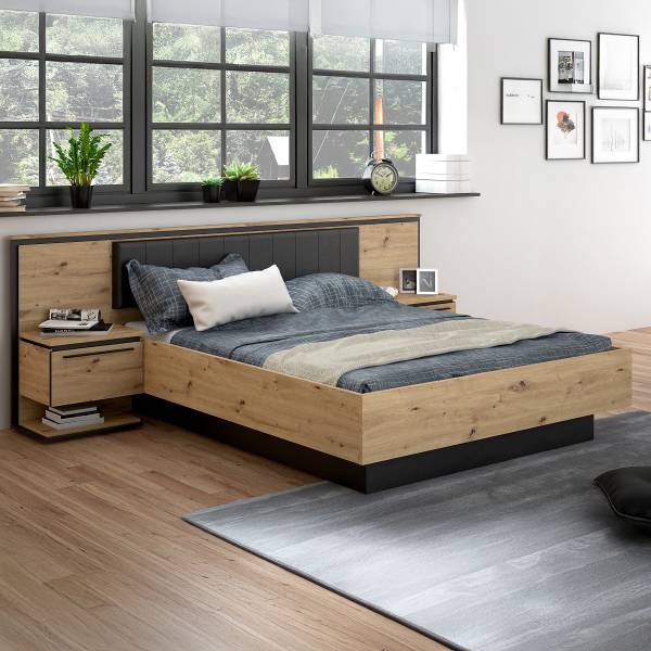 Struttura letto Wullum Effetto rovere Artisan / Nero