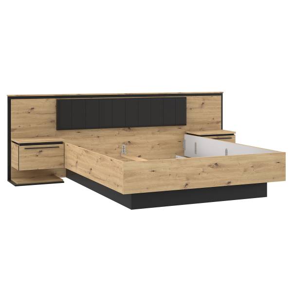 Struttura letto Wullum Effetto rovere Artisan / Nero