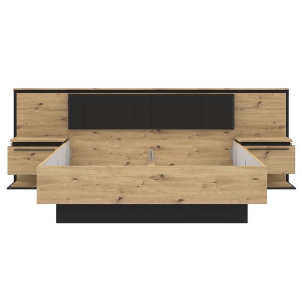 Struttura letto Wullum Effetto rovere Artisan / Nero