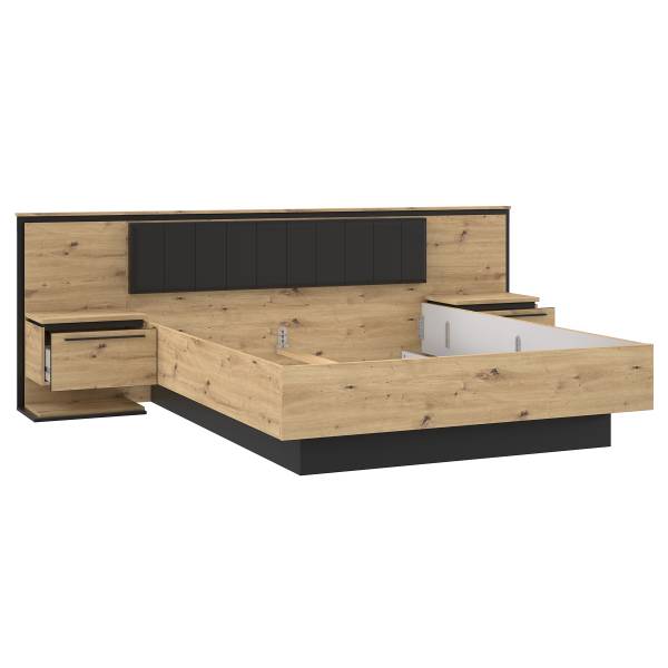 Struttura letto Wullum Effetto rovere Artisan / Nero
