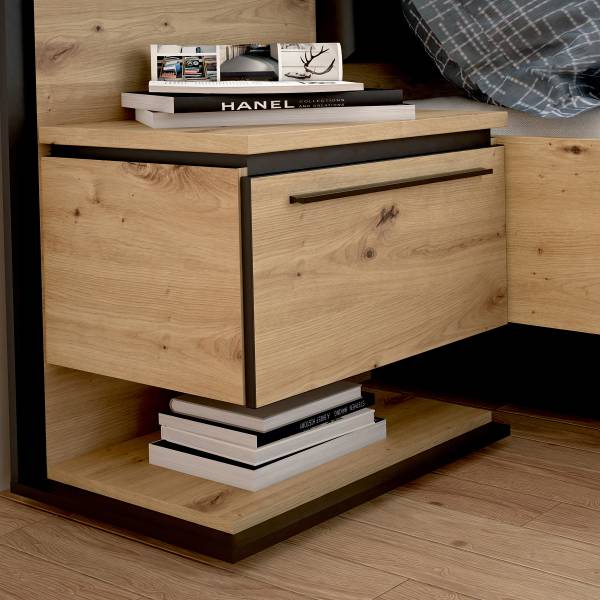 Struttura letto Wullum Effetto rovere Artisan / Nero