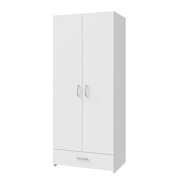 Drehtürenschrank Loron mit Schublade Weiß - Breite: 80 cm - Ohne Spiegeltür/-en