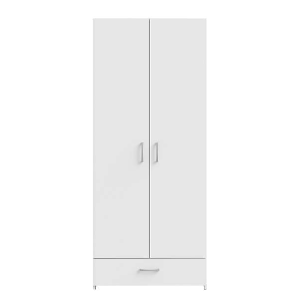 Drehtürenschrank Loron mit Schublade Weiß - Breite: 80 cm - Ohne Spiegeltür/-en