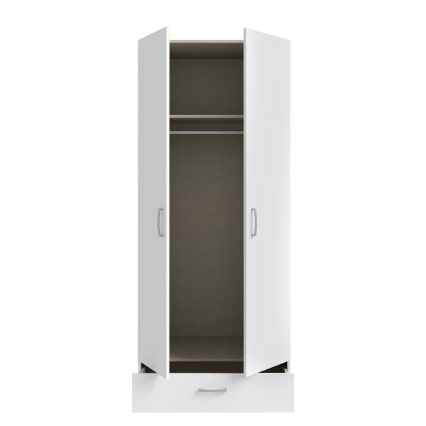 Drehtürenschrank Loron mit Schublade Weiß - Breite: 80 cm - Ohne Spiegeltür/-en