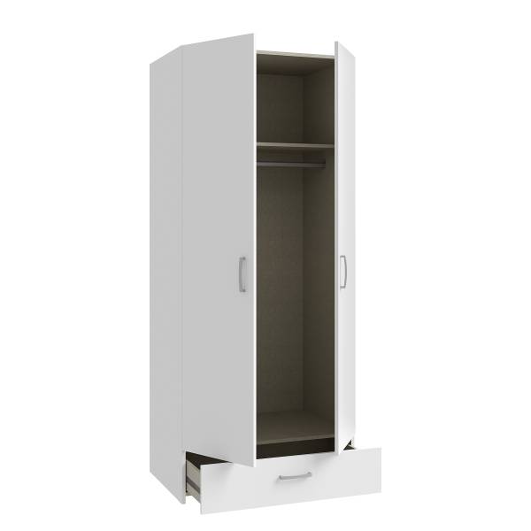 Drehtürenschrank Loron mit Schublade Weiß - Breite: 80 cm - Ohne Spiegeltür/-en