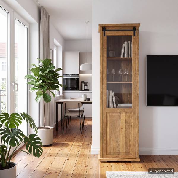 Standvitrine Nysum Braun - Mango - Sicherheitsglas - 57 x 201 x 45 cm